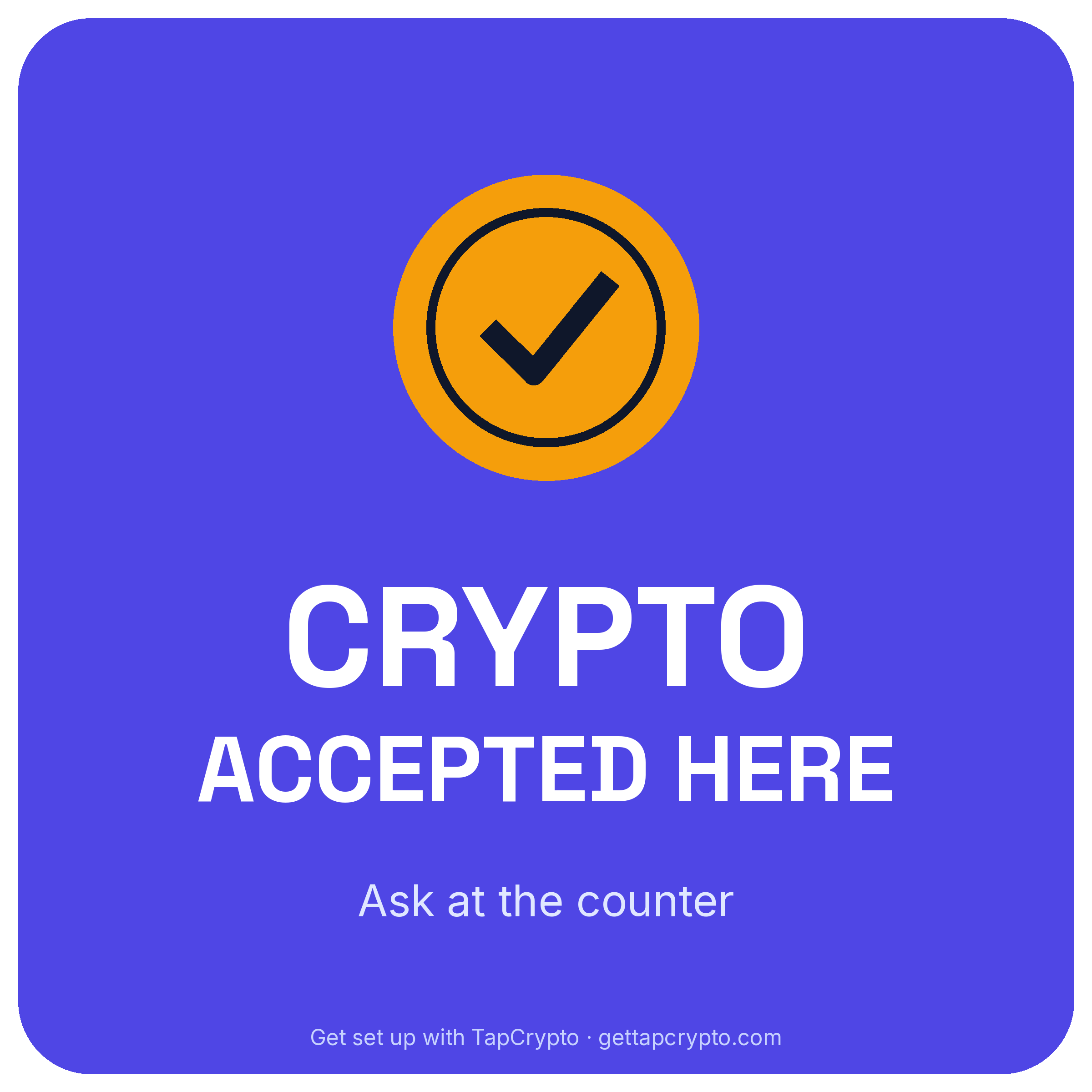 Window decal preview: Crypto accepted here